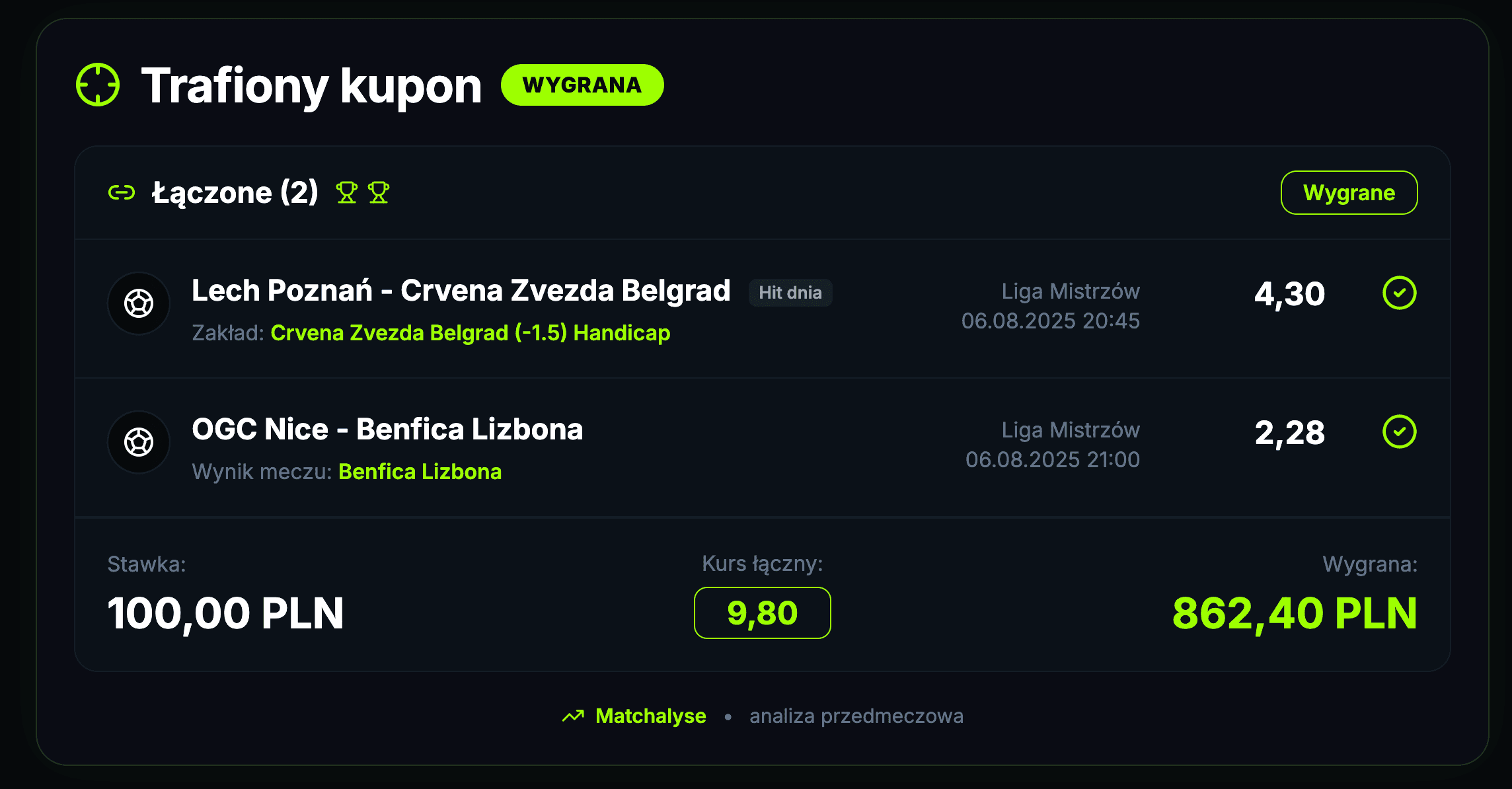 Trafiony kupon: Lech Poznań – Crvena Zvezda, OGC Nice – Benfica